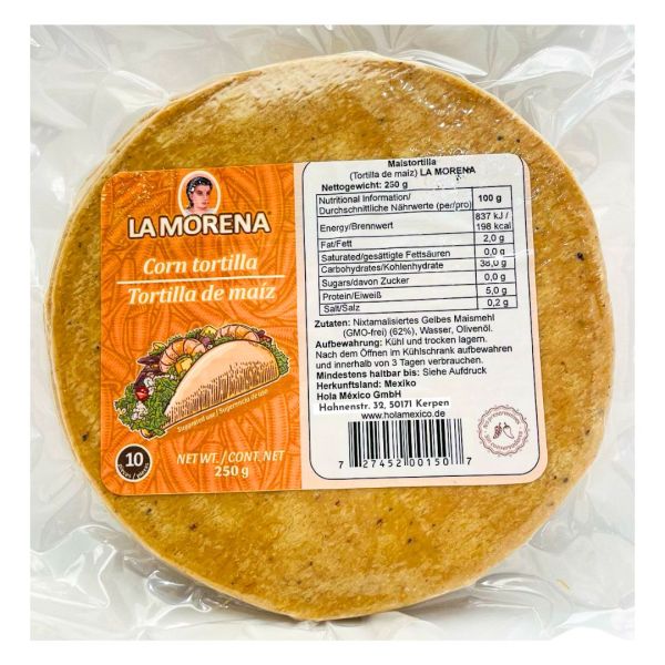 La Morena, Maistortillas (Tortilla de maiz), lang haltbar, Glutenfrei, Ø 14 cm, 250 g (10 Stück)